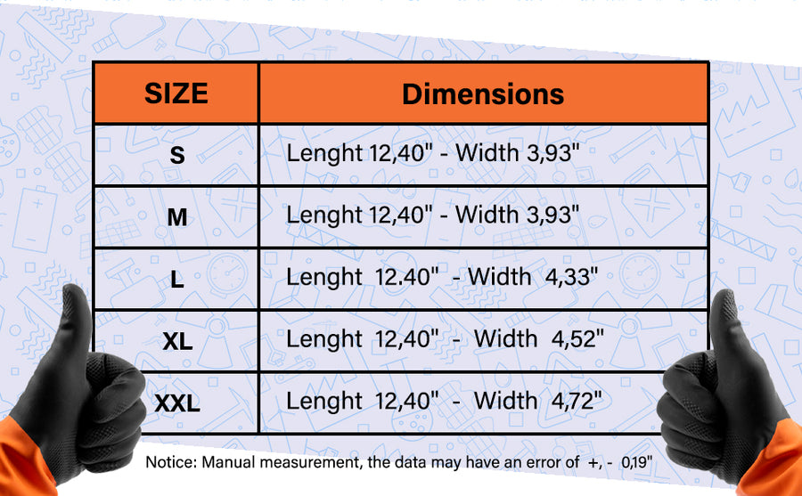 Gastody chemical resistant gloves size chart