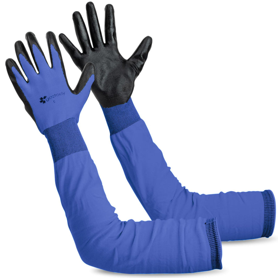 Gastody long sleeve gardening gloves in blue