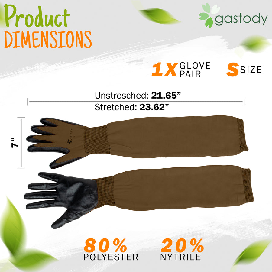 Gastody long sleeve gardening gloves in brown, detail