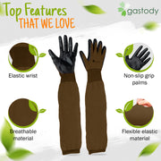 Gastody long sleeve gardening gloves in brown, feature