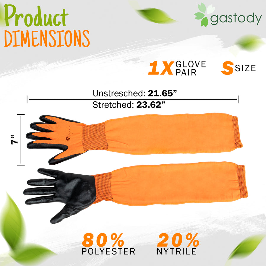 Gastody long sleeve gardening gloves in orange, detail