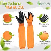 Gastody long sleeve gardening gloves in orange, feature