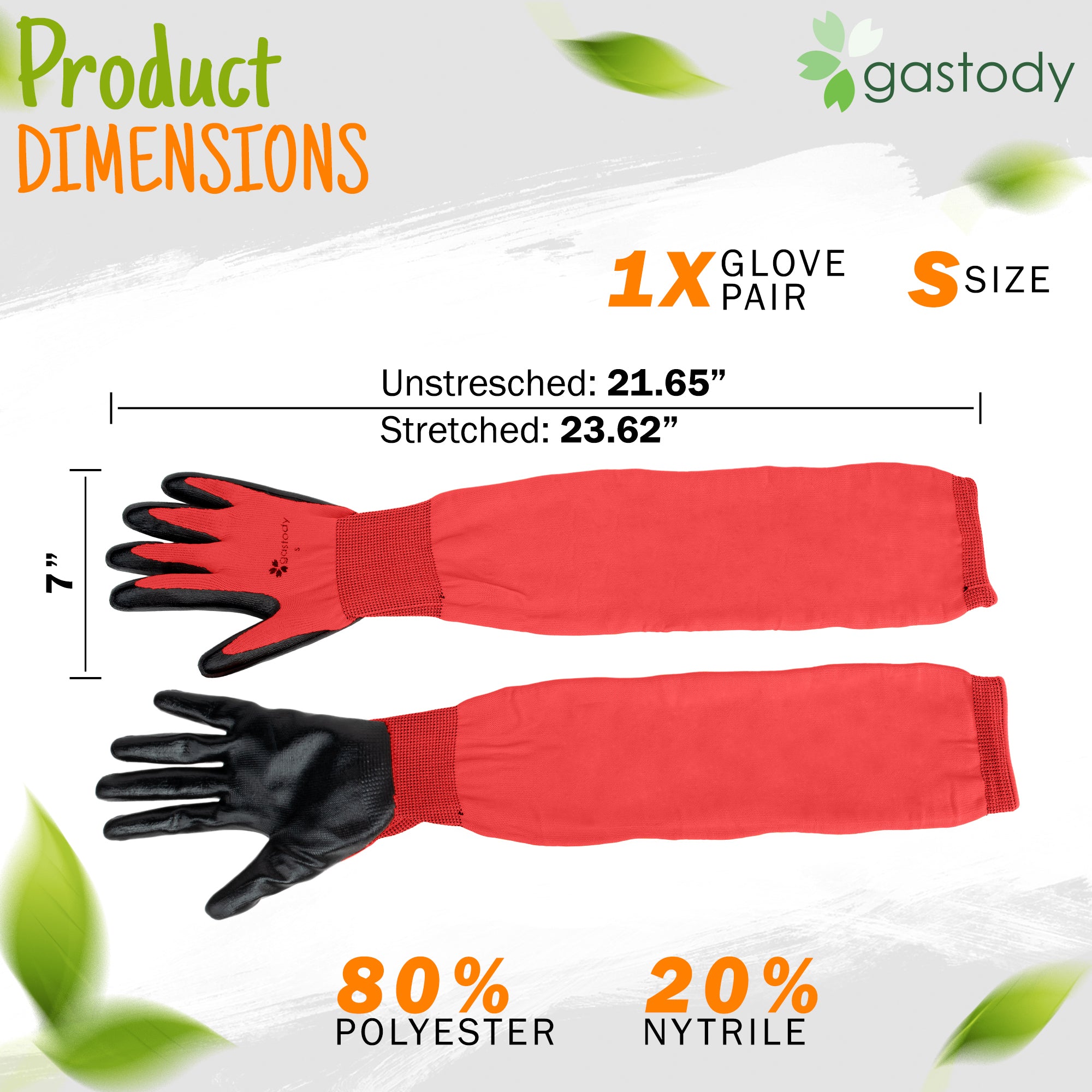 Gastody long sleeve gardening gloves in red, detail