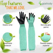 Gastody long sleeve gardening gloves in turquoise, feature