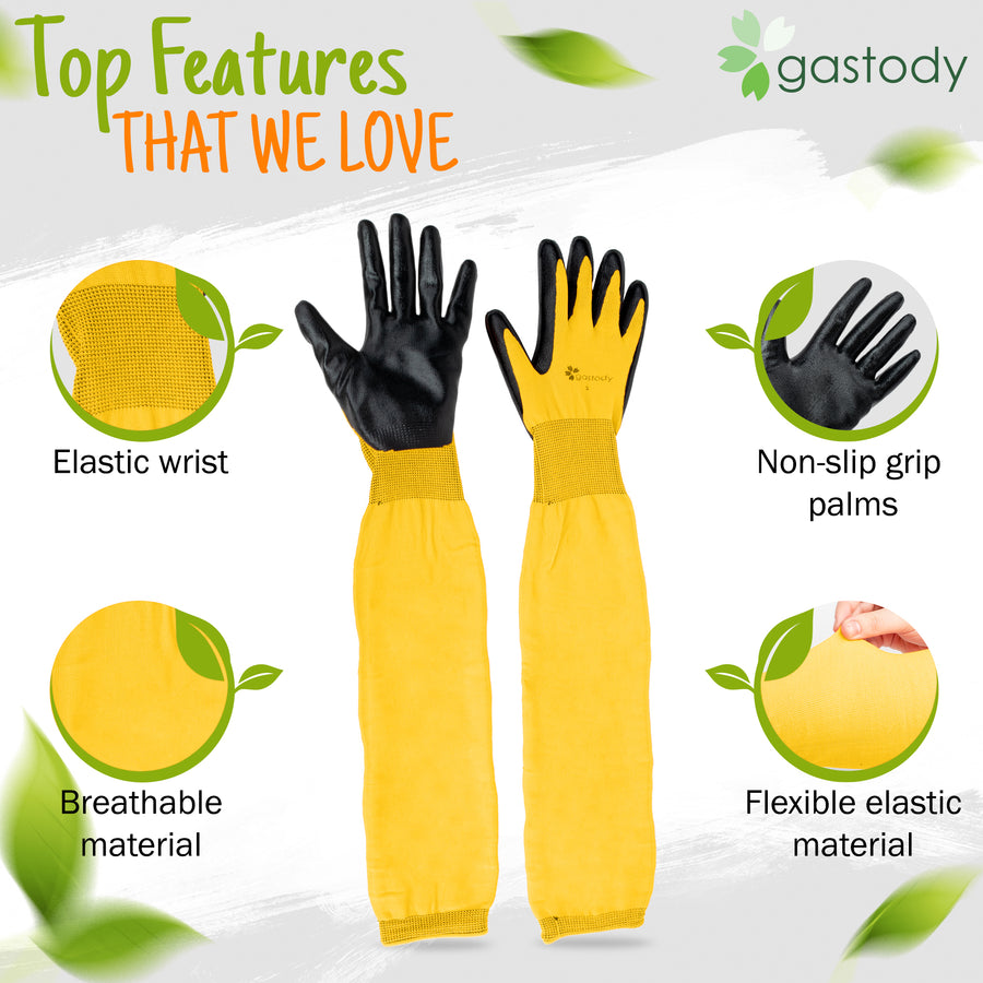 Gastody long sleeve gardening gloves in yellow, feature